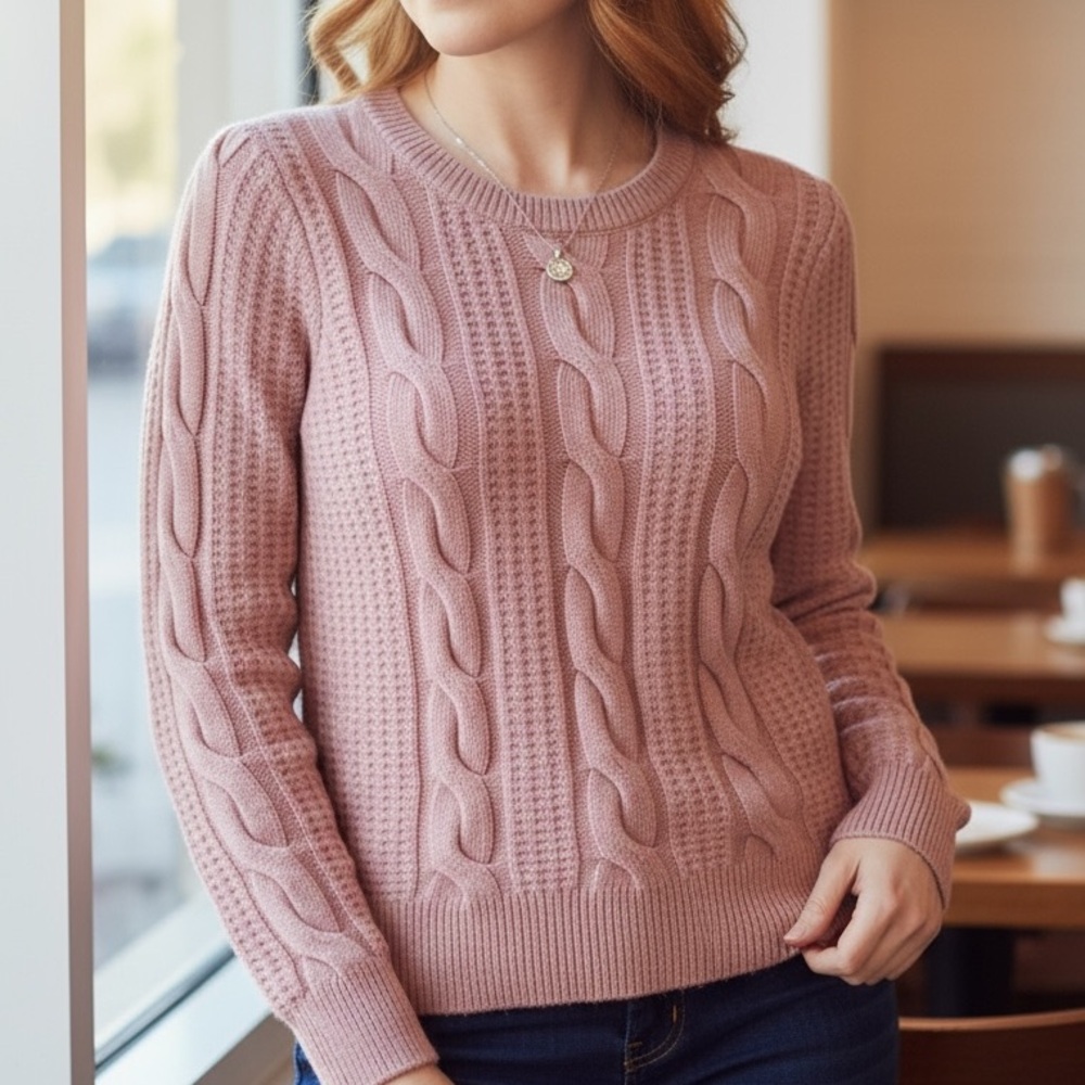 Philosophy Pink Cable Knit Sweater Womens Small Soft Cozy Classic Blush Pullover